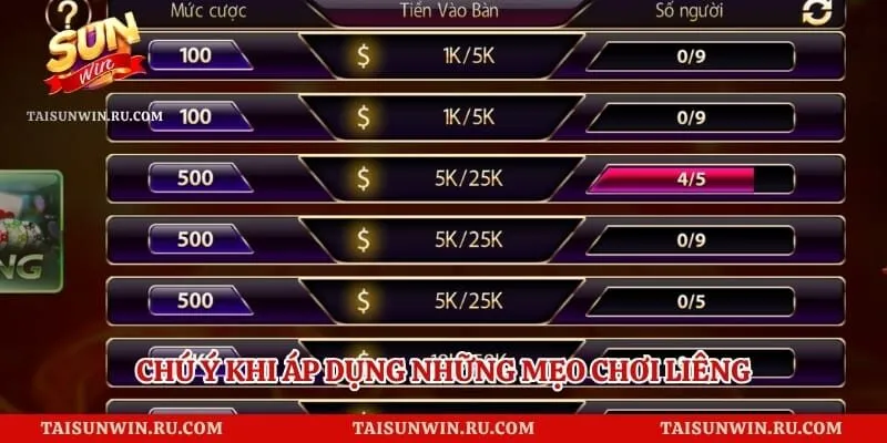 Chú ý khi áp dụng những mẹo chơi Liêng